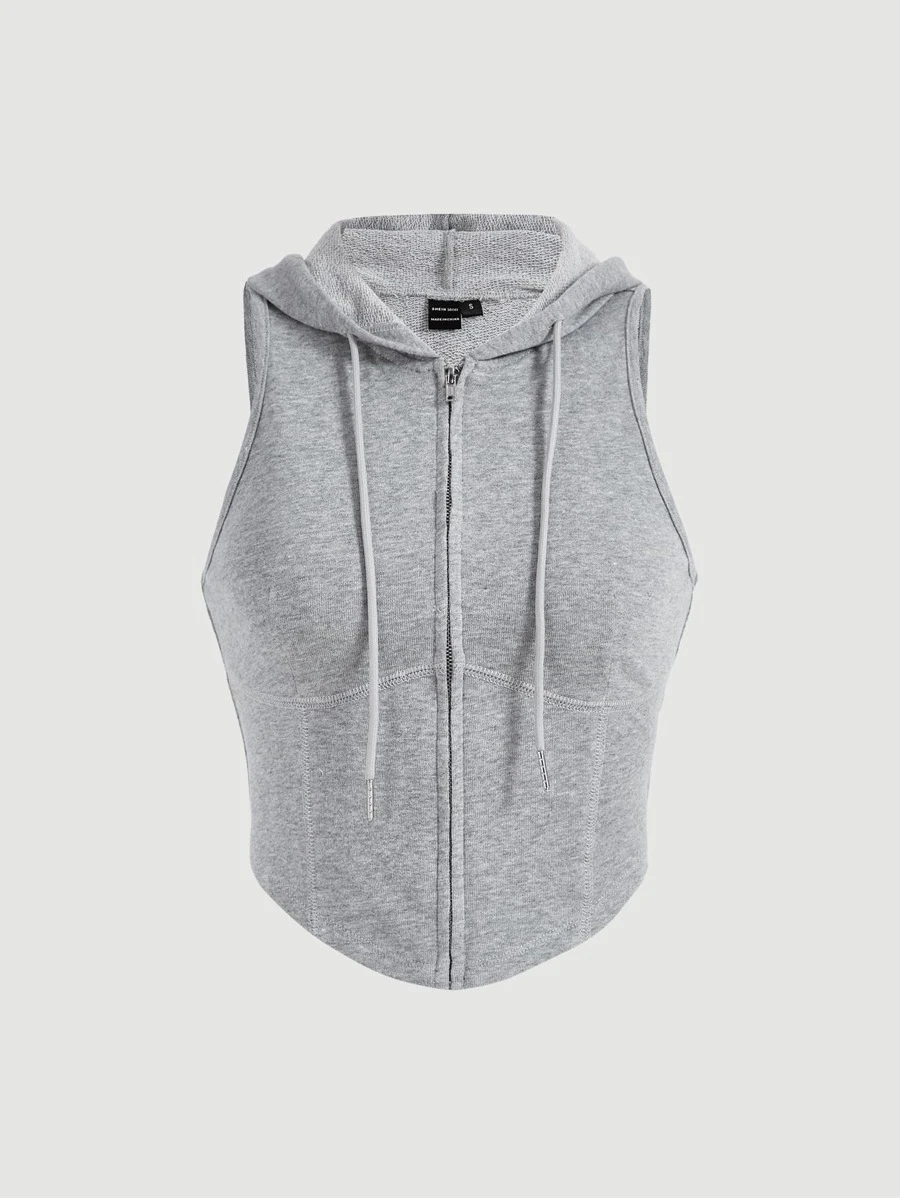 SHEIN MOD Áo hai dây Bất đối xứng Dây kéo màu trơn Giải trí - Màu Xám nhạt - Xem 1