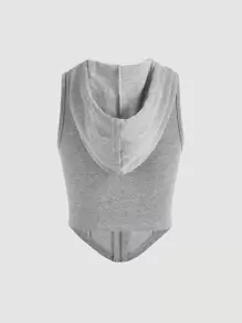 SHEIN MOD Áo hai dây Bất đối xứng Dây kéo màu trơn Giải trí - Màu Xám nhạt - Xem 5