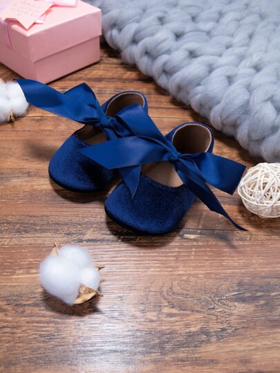 Babymädchen blaue Flache Schuhe mit Schleifen Verzierung