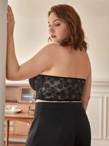 SHEIN Frenchy Plus Lace Tube Top - Black - View 2