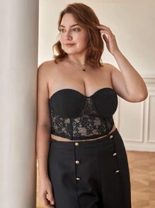 SHEIN Frenchy Plus Lace Tube Top - Black - View 5