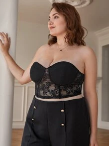 SHEIN Frenchy Plus Lace Tube Top - Black - View 7