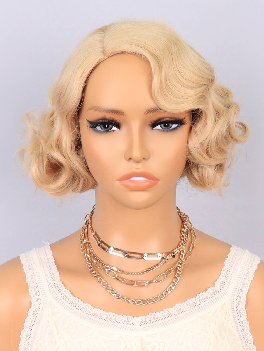 Tổng Hợp Chịu Nhiệt Tóc Giả Vàng 8Inch Sóng Tóc Toàn Bộ Máy Sử Dụng Hàng Ngày Halloween Dành Cho Nữ Hóa Trang Tự Nhiên Chất Lượng Tốt Tổng Hợp bộ Tóc Giả Mềm Mại - Vàng - Xem 1