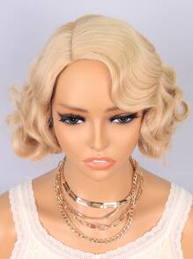 Tổng Hợp Chịu Nhiệt Tóc Giả Vàng 8Inch Sóng Tóc Toàn Bộ Máy Sử Dụng Hàng Ngày Halloween Dành Cho Nữ Hóa Trang Tự Nhiên Chất Lượng Tốt Tổng Hợp bộ Tóc Giả Mềm Mại - Vàng - Xem 3