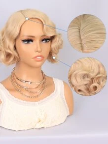 Tổng Hợp Chịu Nhiệt Tóc Giả Vàng 8Inch Sóng Tóc Toàn Bộ Máy Sử Dụng Hàng Ngày Halloween Dành Cho Nữ Hóa Trang Tự Nhiên Chất Lượng Tốt Tổng Hợp bộ Tóc Giả Mềm Mại - Vàng - Xem 4