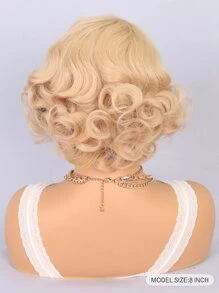 Tổng Hợp Chịu Nhiệt Tóc Giả Vàng 8Inch Sóng Tóc Toàn Bộ Máy Sử Dụng Hàng Ngày Halloween Dành Cho Nữ Hóa Trang Tự Nhiên Chất Lượng Tốt Tổng Hợp bộ Tóc Giả Mềm Mại - Vàng - Xem 5