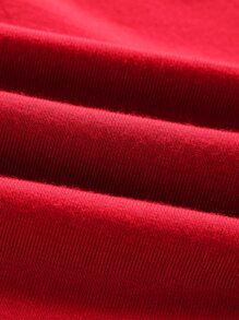 SHEIN EZwear Mùa hè Chất rắn Sáng Đỏ  Cổ chữ V Mùa vụ Thon gọn Tay áo ngắn Áo thun - Đỏ - Xem 3