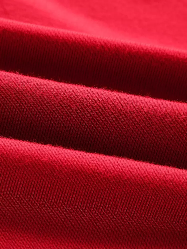 SHEIN EZwear Camiseta De Manga Corta En Verano, Rojo Brillante Sólido, Cuello En V, Ajuste Corto, Ajuste Ajustado - Rojo - Añade 3