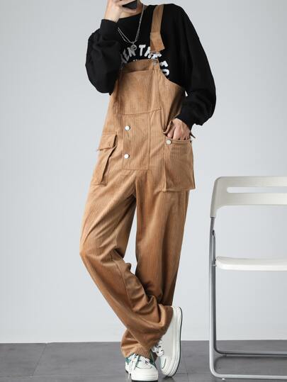 Men Pocket Corduroy Overall Pants