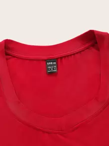 SHEIN EZwear Mùa hè Chất rắn Sáng Đỏ  Cổ chữ V Mùa vụ Thon gọn Tay áo ngắn Áo thun - Đỏ - Xem 4