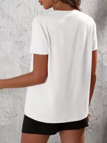 EMERY ROSE 愛心圖案T恤和短褲 - 黑與白 - 查看 2