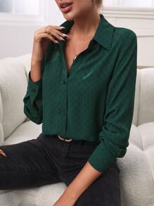 SHEIN Frenchy Solid Button Front Shirt Winter Green - Dark Green - View 3