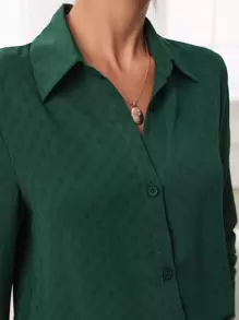 SHEIN Frenchy Solid Button Front Shirt Winter Green - Dark Green - View 5