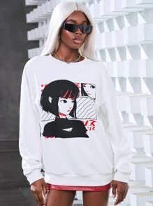 Arts of Win Figure & Letter Graphic Drop Shoulder Sweatshirt - White - View 1
