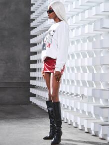 Arts of Win Figure & Letter Graphic Drop Shoulder Sweatshirt - White - View 6