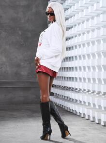Arts of Win Figure & Letter Graphic Drop Shoulder Sweatshirt - White - View 7