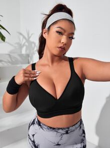 Yoga Basic Plus Cut Out Back Sports Bra - Black - View 1