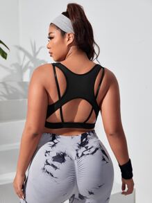 Yoga Basic Plus Cut Out Back Sports Bra - Black - View 2