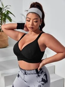 Yoga Basic Plus Cut Out Back Sports Bra - Black - View 3