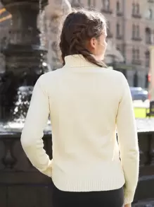 SHEIN 青少年女孩素色高領套頭毛衣 - 米色 - 查看 2