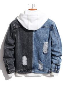 Manfinity EMRG Men Two Tone Ripped Flap Pocket Denim Jacket Without Hoodie - Multicolor - View 2