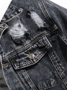 Manfinity EMRG Men Two Tone Ripped Flap Pocket Denim Jacket Without Hoodie - Multicolor - View 3