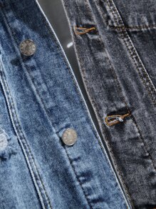 Manfinity EMRG Men Two Tone Ripped Flap Pocket Denim Jacket Without Hoodie - Multicolor - View 4