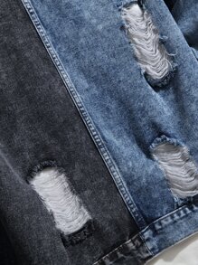 Manfinity EMRG Men Two Tone Ripped Flap Pocket Denim Jacket Without Hoodie - Multicolor - View 6