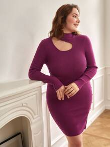 SHEIN Frenchy Plus Cut Out Button Detail Split Hem Jumper Dress - Red Violet - View 4