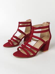 Women Heeled Sandals Plain Fashionable - Burgundy - View 2
