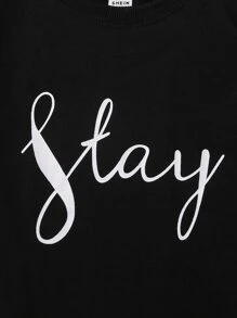 SHEIN 小女童字母圖案腰帶衛衣洋裝 - 黑色 - 查看 5