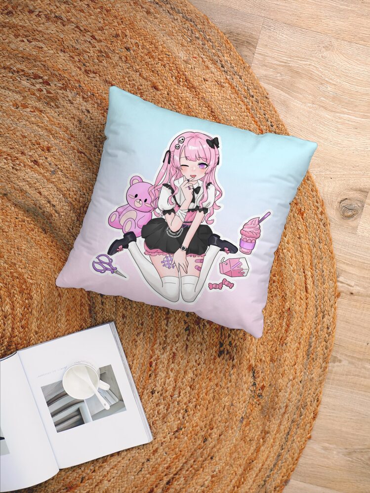 ROMWE Anime 1 pieza Funda de cojín sin relleno con estampado de oso & figura de dibujos animados - Multicolor - Añade 7