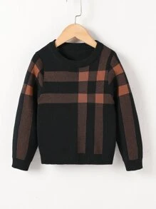Toddler Boys Plaid Pattern Jumper - Black - View 1
