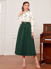 Modelyn Đầm Thắt lưng Nút phía trước Hoa Thanh lịch - Nhiều màu - Xem 3