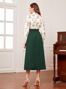 Modelyn Đầm Thắt lưng Nút phía trước Hoa Thanh lịch - Nhiều màu - Xem 4