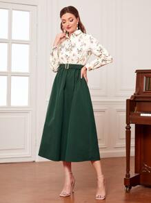 Modelyn Đầm Thắt lưng Nút phía trước Hoa Thanh lịch - Nhiều màu - Xem 5