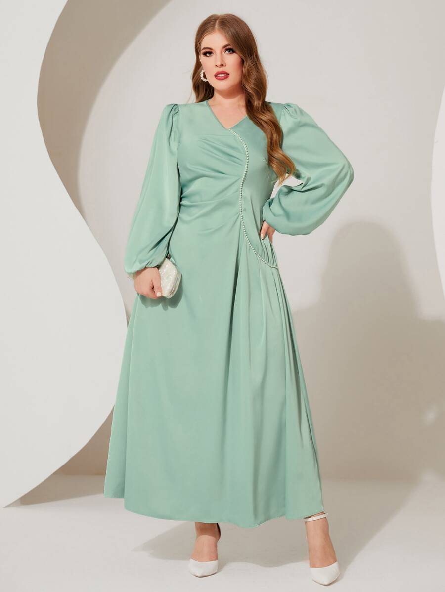 Modelyn Vestido de manga obispo fruncido - verde menta - Ver 1