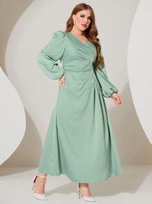 Modelyn Vestido de manga obispo fruncido - verde menta - Ver 3