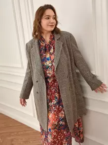 SHEIN Frenchy Plus Houndstooth Double Breasted Coat - Multicolor - View 1