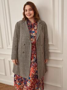 SHEIN Frenchy Plus Houndstooth Double Breasted Coat - Multicolor - View 4