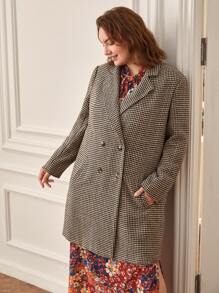 SHEIN Frenchy Plus Houndstooth Double Breasted Coat - Multicolor - View 5
