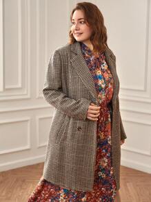 SHEIN Frenchy Plus Houndstooth Double Breasted Coat - Multicolor - View 6