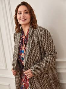 SHEIN Frenchy Plus Houndstooth Double Breasted Coat - Multicolor - View 7