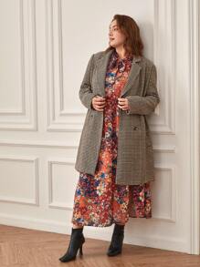 SHEIN Frenchy Plus Houndstooth Double Breasted Coat - Multicolor - View 8