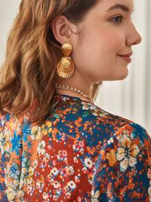 SHEIN Frenchy Plus Floral Print Lantern Sleeve Ruffle Hem Dress - Multicolor - View 6