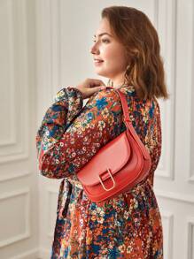 SHEIN Frenchy Plus Floral Print Lantern Sleeve Ruffle Hem Dress - Multicolor - View 8