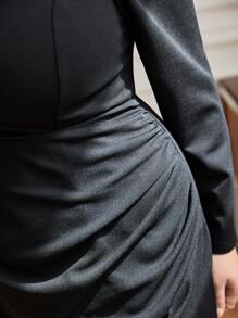 SHEIN Frenchy Plus Sweetheart Neck Wrap Dress - Black - View 6