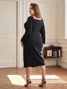 SHEIN Frenchy Plus Sweetheart Neck Wrap Dress - Black - View 7