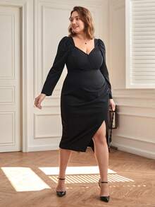 SHEIN Frenchy Plus Sweetheart Neck Wrap Dress - Black - View 4