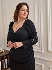 SHEIN Frenchy Plus Sweetheart Neck Wrap Dress - Black - View 8